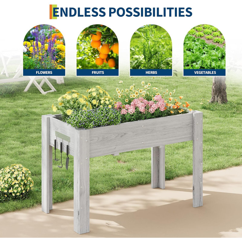 Wood Raised Garden Bed, 57cm H x 119cm W x 57cm D, Gray