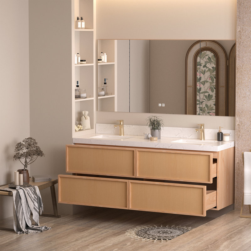 Bibbye 60" Wall Mounted Floating Bathroom Vanity With Double Sinks