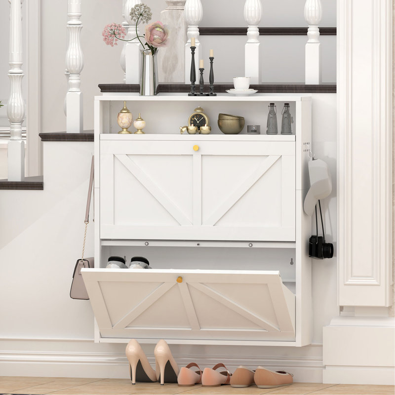 Armoire à chaussures en métal avec 2 tiroirs rabattables, range-chaussures mural, étagère à chaussures étroite et étroite pour le vestibule