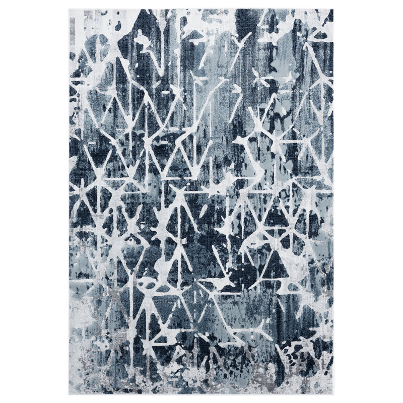 Tapis abstrait bleu, Rectangle 7 pi 9 po x 9 pi 9 po