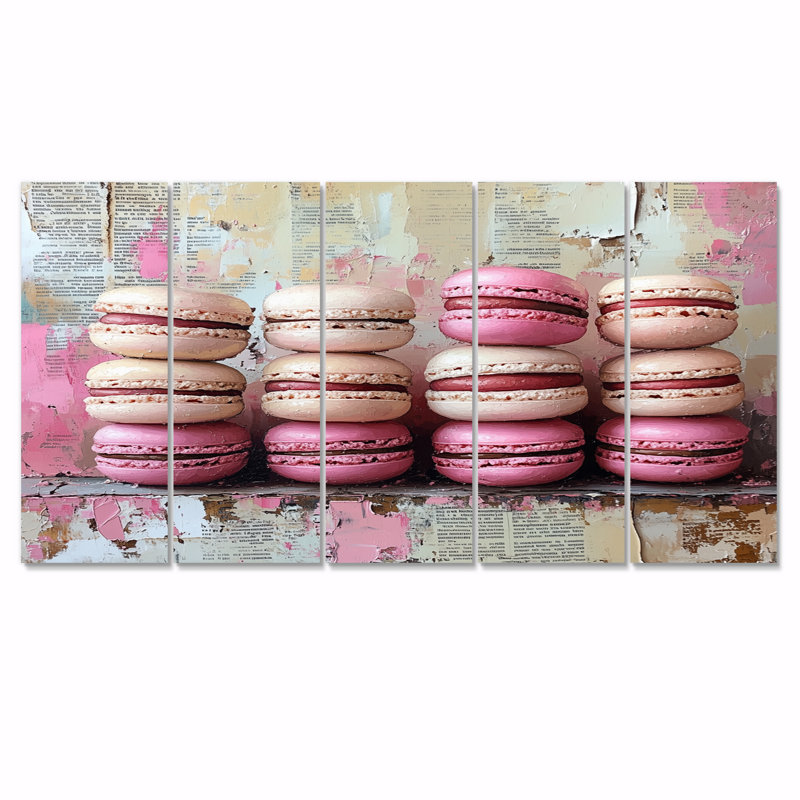 Rose et blanc, desserts, tour Macaron - ensemble d'art sur toile Desserts, H 32 po x l 80 po