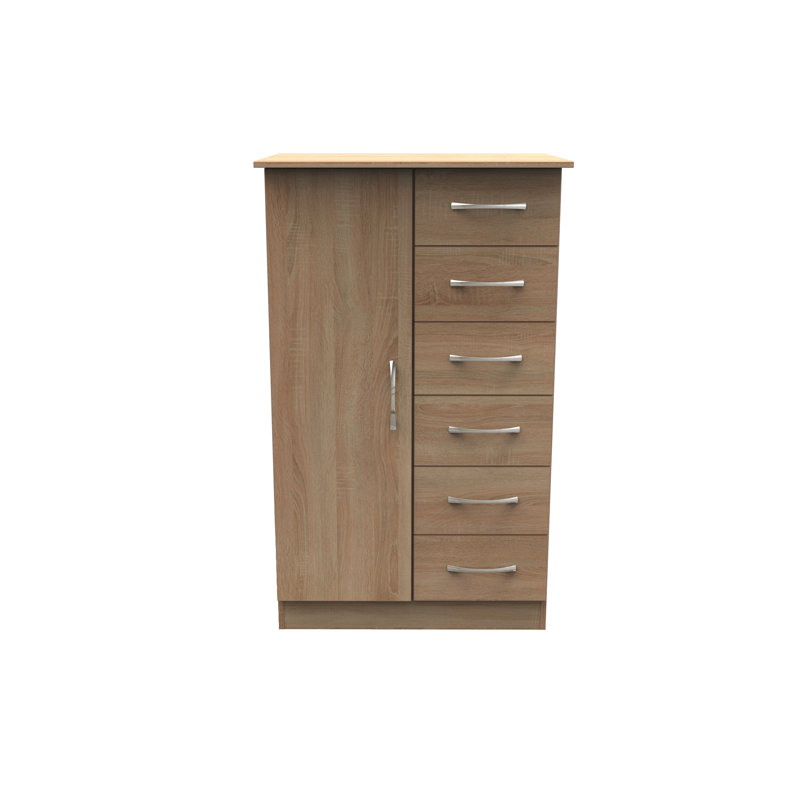 Dekyn 1 Door 5 Drawer Kids Robe in White Matt, Bardolino Oak