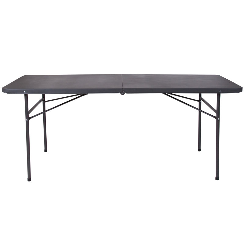 6-Foot Dark Gray Plastic Bi-Fold Folding Table with Metal Frame