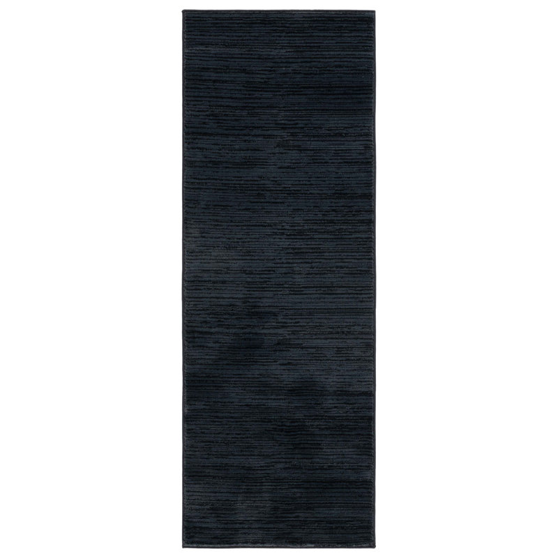 Vision Striped Area Rug In Black, Runner 66 x 183 cm