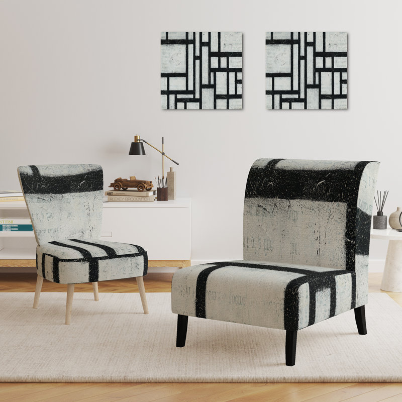 Fauteuil de chambre rembourré Mid-Century noir et blanc à motif géométrique Labyrinth