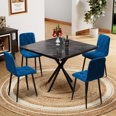 Ensemble de 4 chaises de salle à manger, chaises de salle à manger de cuisine moderne, siège rembourré en velours et pieds en métal robustes