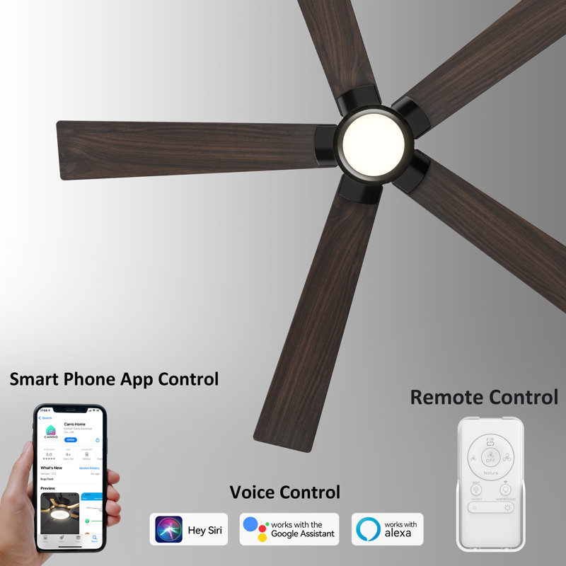 Smart Ceiling Fan With Remote, Light Kit, Works With Google Assistant And Amazon Alexa,Siri Shortcut., 60"