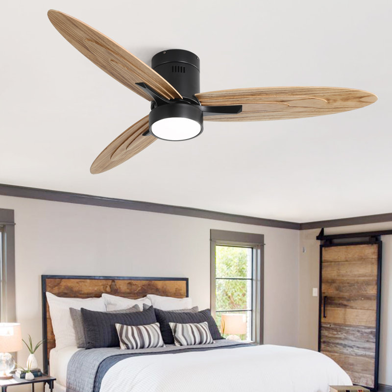 Kemp 56" 3 Solid Wood Blades ModernCeiling Fan with Dimmable Light Kit, Remote Control