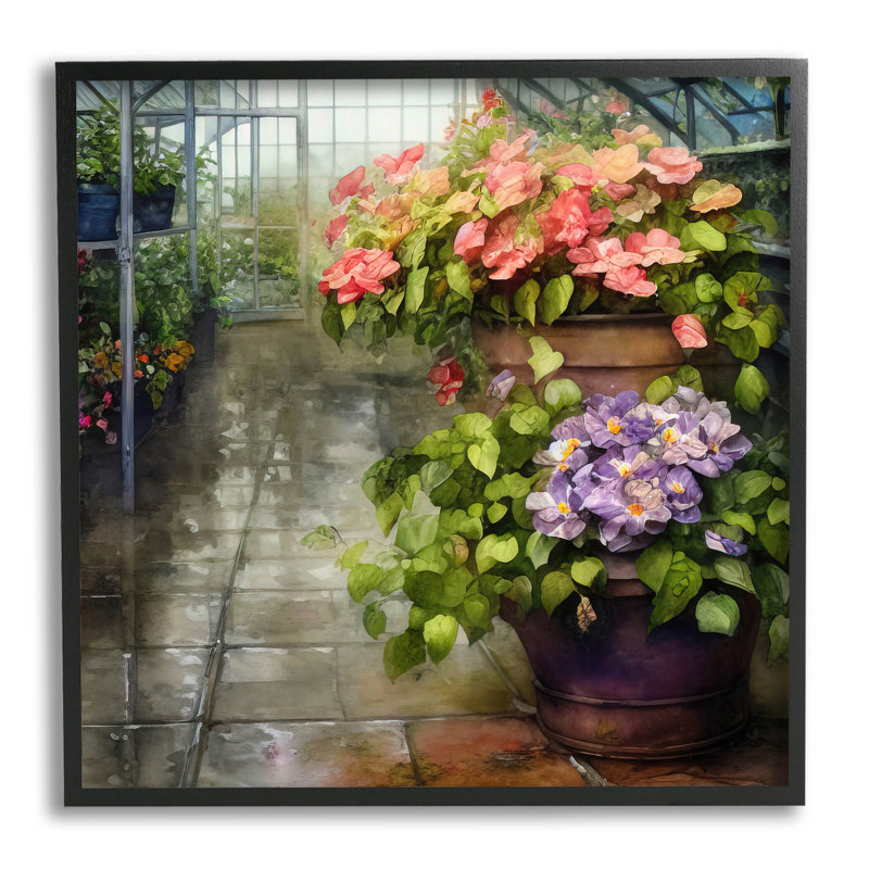 «Spring Blossoms Greenhouse Garden», art numérique par Alpenglow, Giclée encadrée noir minuit, H 12 po x l 12 po x P 1,5 po