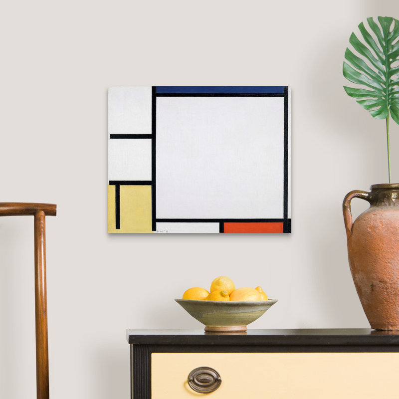 Composition avec bleu, rouge, jaune et noir de Piet Mondrian-reproduction d’art sur toile, H 16 po x l 20 po x P 1,25 po