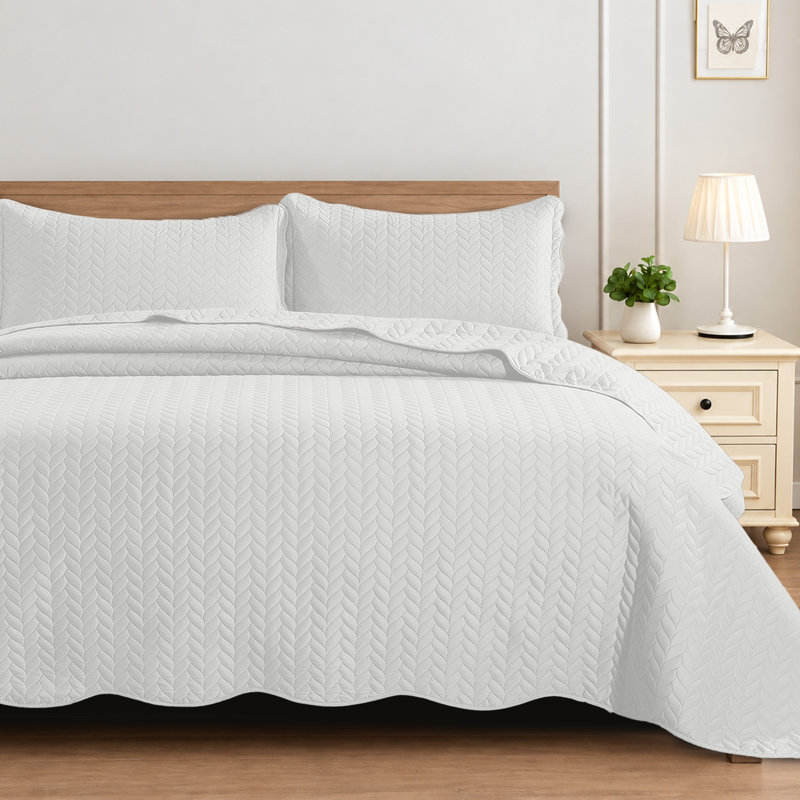 Ensemble de couvre-lit gaufré en microfibre très grand, doux et résistant à la poussière, 3 pièces, Blanc