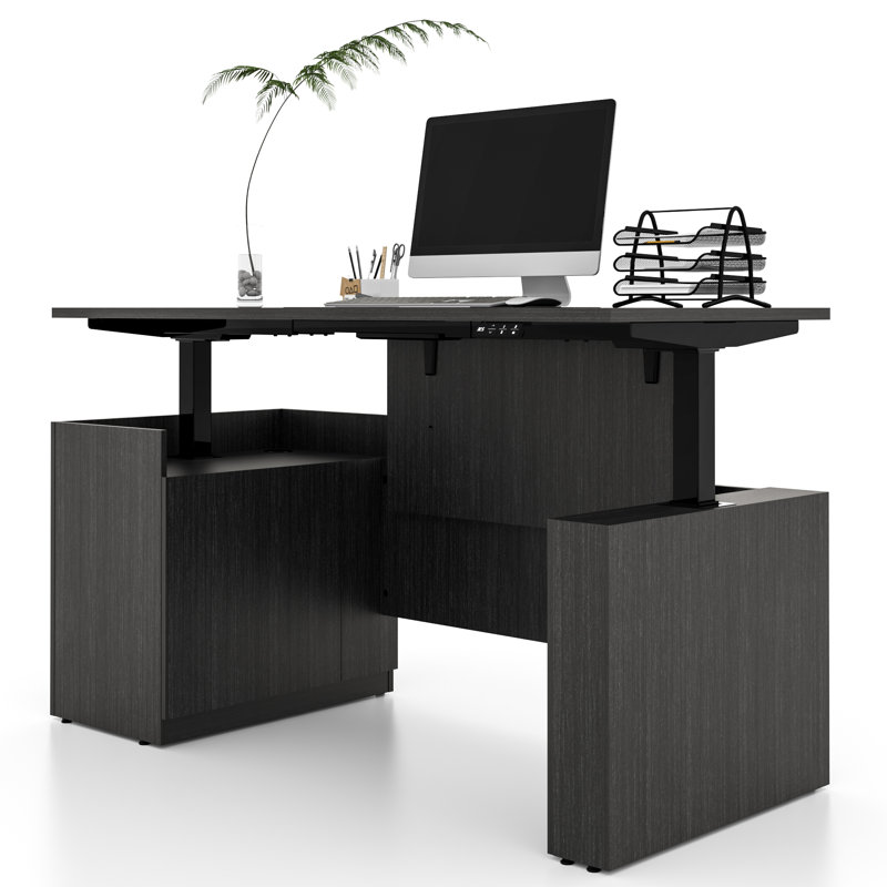 66.93'' W Height Adjustable Executive Desk with Pre-Assembled Frame, Gray