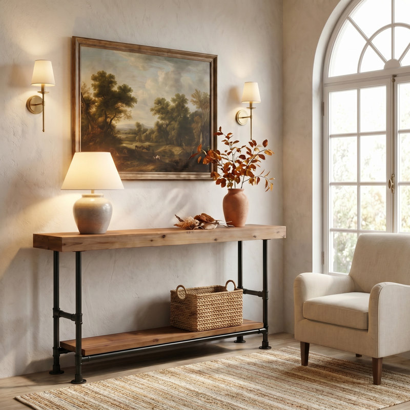 63- Inch Solid Wood Entryway Table with Storage Shelf