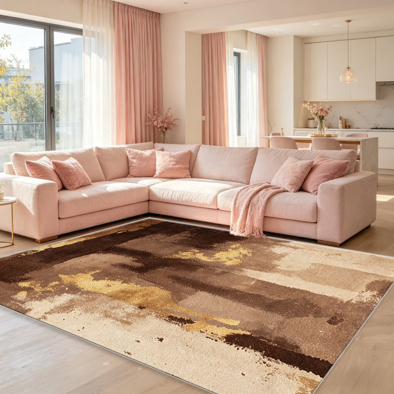 Brown Gold Abstract Watercolor carpet-easy to clean, machine-washable, soft and comfortable; suitable for door mats, kitchens, living rooms, bedrooms, corridors, and laundry areas. Easy to clean, durable carpet for home decoration.