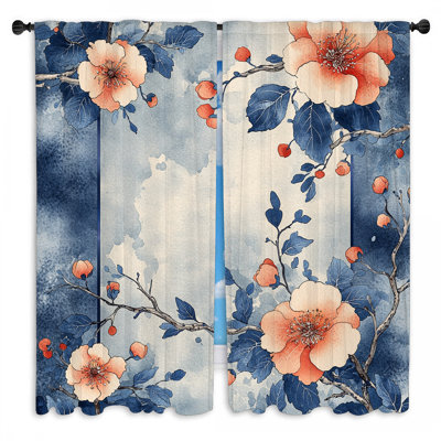 Rideaux de fenêtre à motif floral aquarelle et drapés Hollywood Regency - 2 panneaux