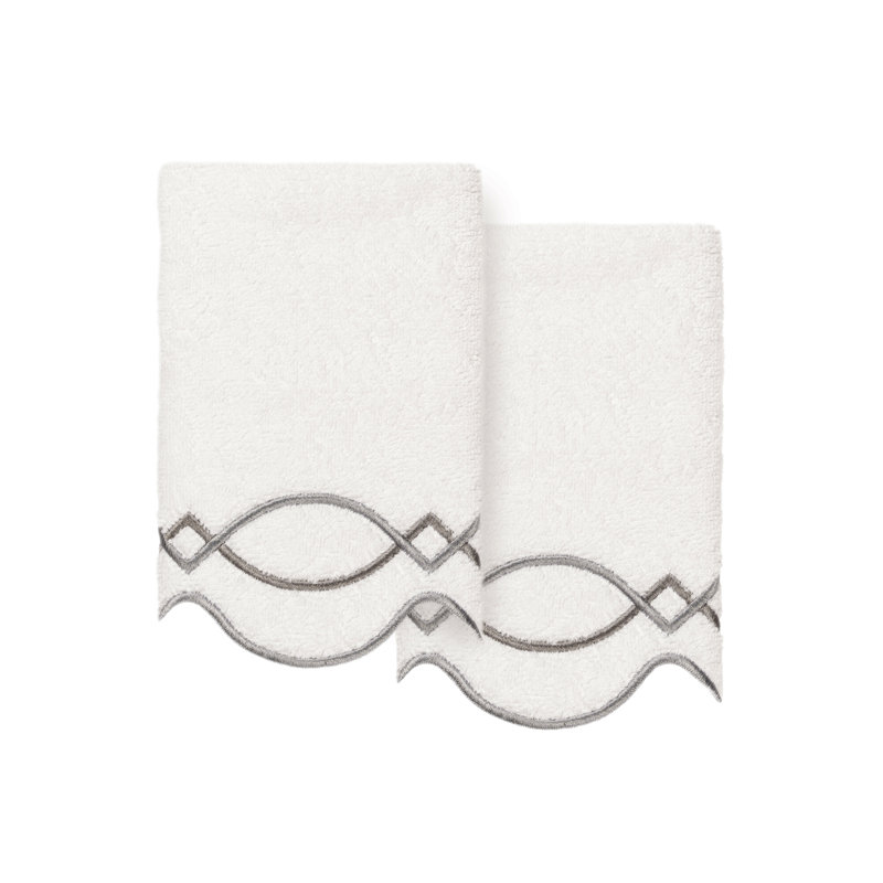  Ensemble de serviettes 100% coton turque DIAMOND CHAIN 2PC, Blanc / Gris, Ensemble de 2 serviettes à doigts