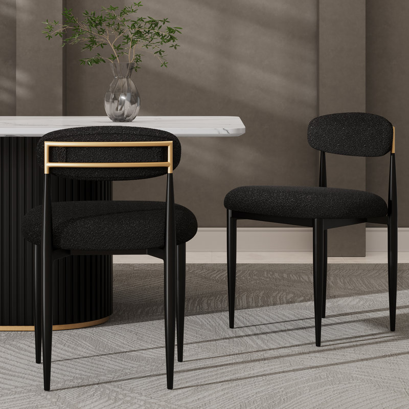 Boucle Armless Dining Chair, Upholstered Fabric (Set Of 4), Black