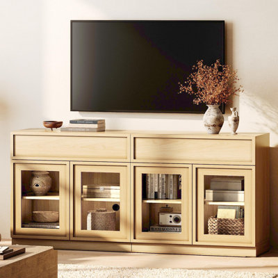 Modern TV Stand for TVs Up to 70", 2-in-1 Entertainment Center TV Console with 4 Doors and Drawer, Wooden Media Console Cabinet with Adjustable Shelf for Living Room, Bedroom