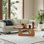 Table basse moderne triangulaire avec base en bois massif - couleur naturelle