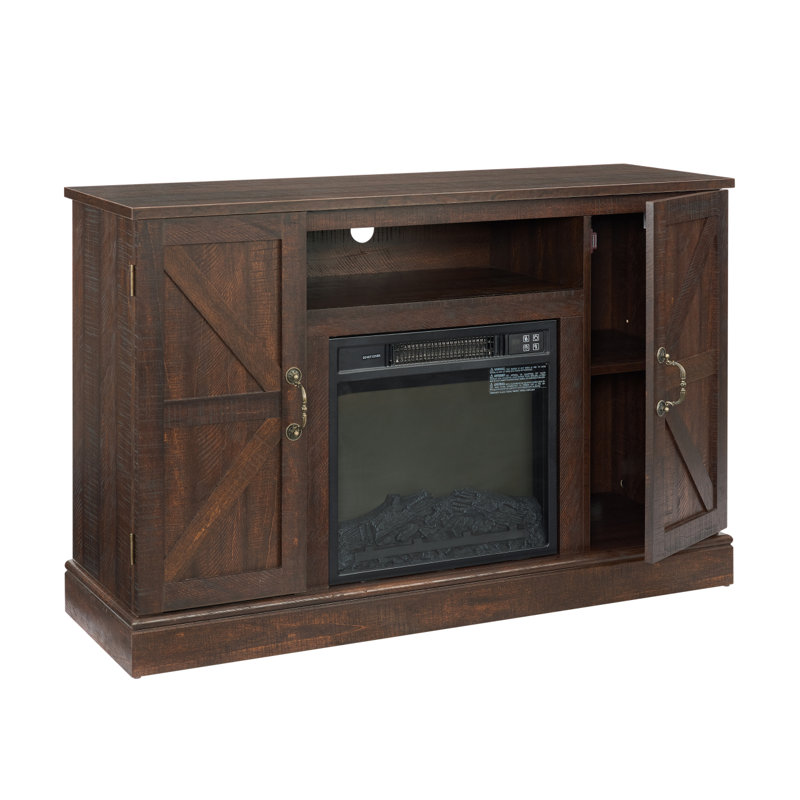 Farmhouse Classic Media TV Stand Entertainment Console For TV Up To 50" With 18" Electric Fireplace Insert With Open And Closed Storage Space, 47"W*15.5"D*30.75"H