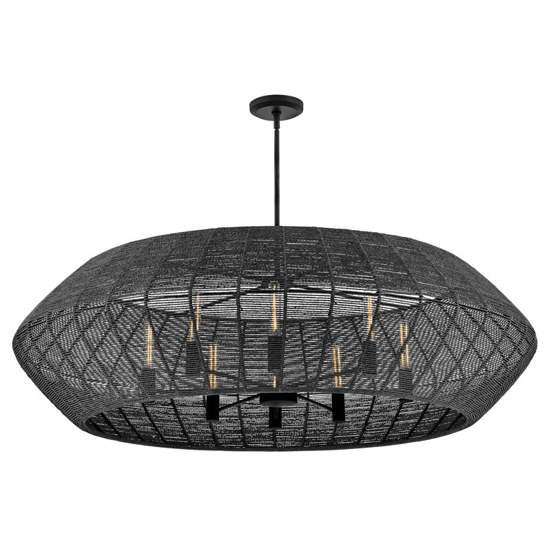 Luca Eight-Light Woven Drum Chandelier by Lisa McDennon, Black