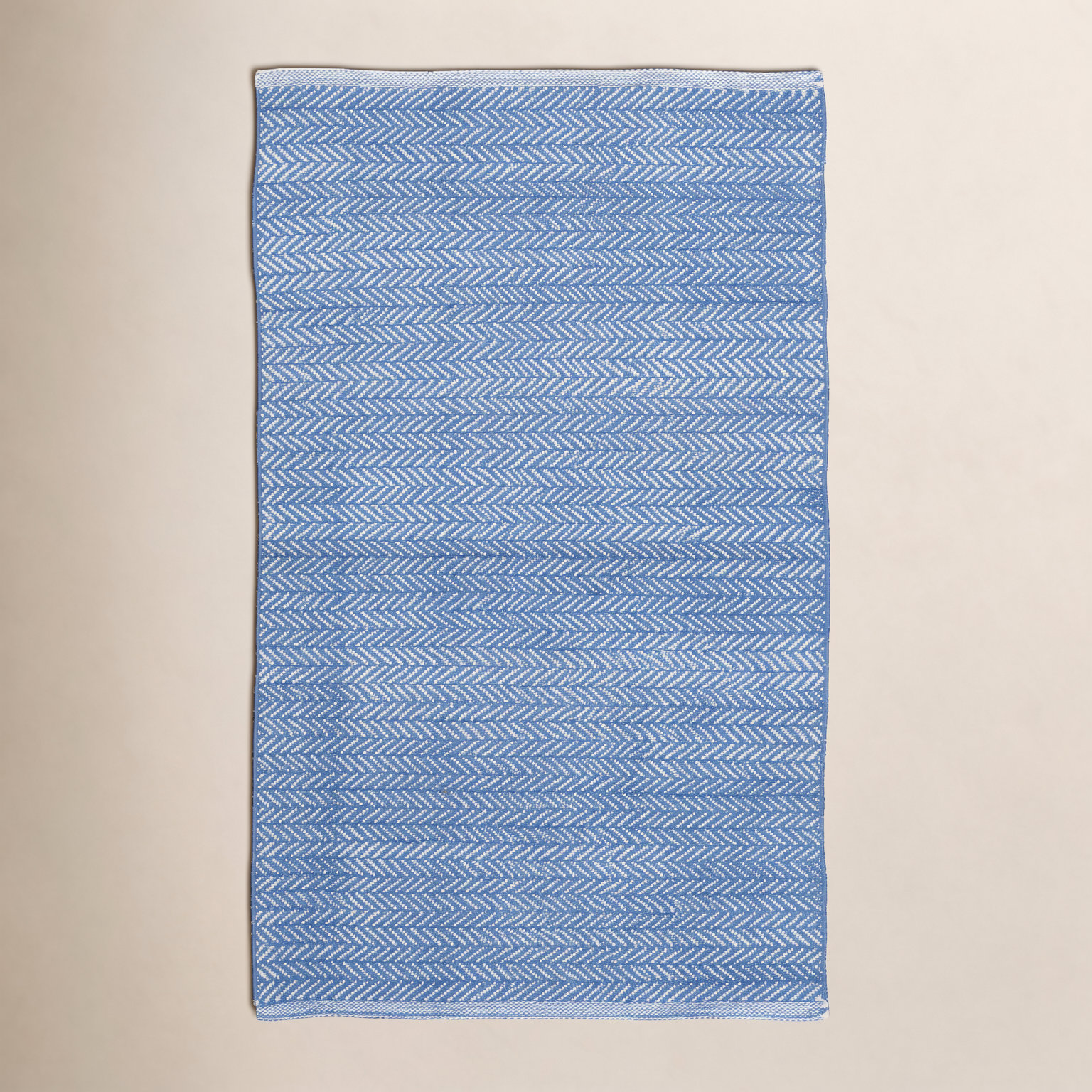 Herringbone French Blue White Outdoor Rug, Rectangle 5' x 8'