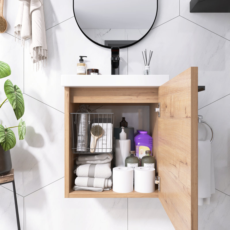 Meuble-lavabo flottant 18 po avec lavabo imitation chêne, Imitation chêne