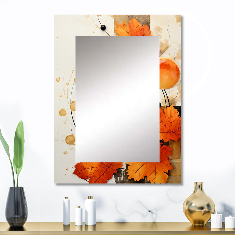 Orange et blanc Floral Radiance I - miroir mural abstrait, miroir décoratif moderne, impression d'art en métal, 32 po x 24 po