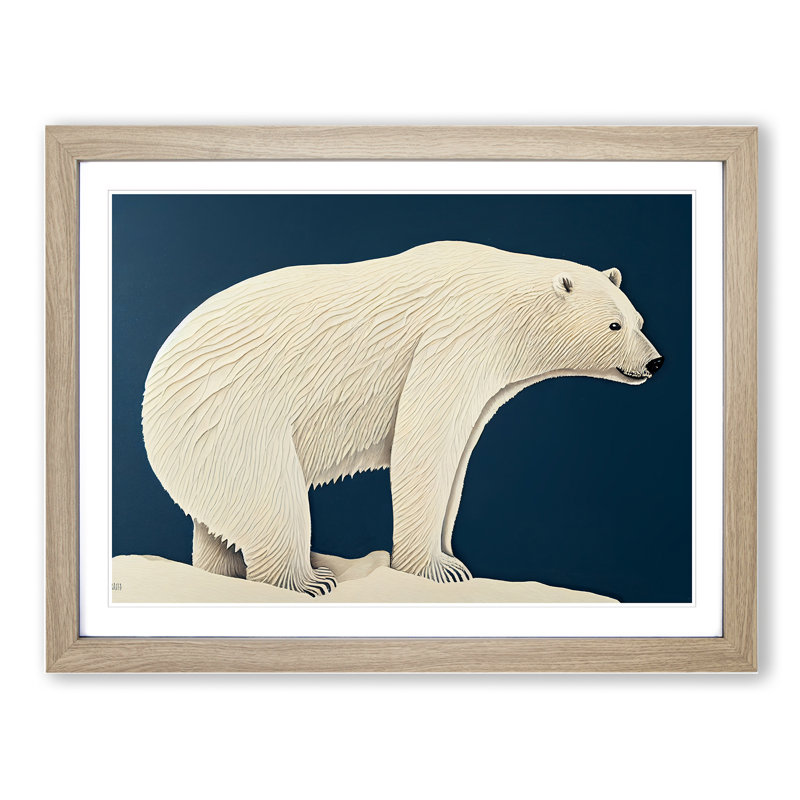 Thrilling Polar Bear - Single Picture Frame Print, 25cm H x 34cm W x 2cm D, Oak Framed