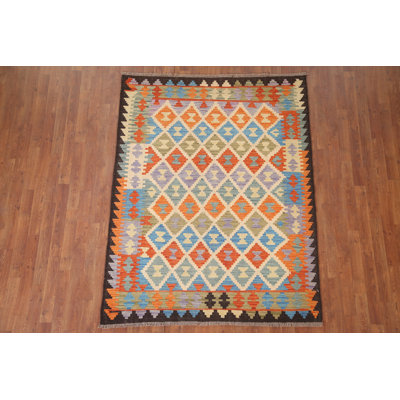 Geometric Kilim Reversible Wool Area Rug 5x6