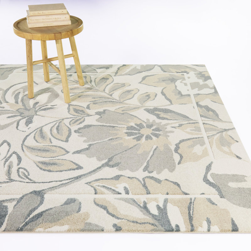 Tapis à bordure florale bleu verger/beige, 7 pi 10 po x 10 pi