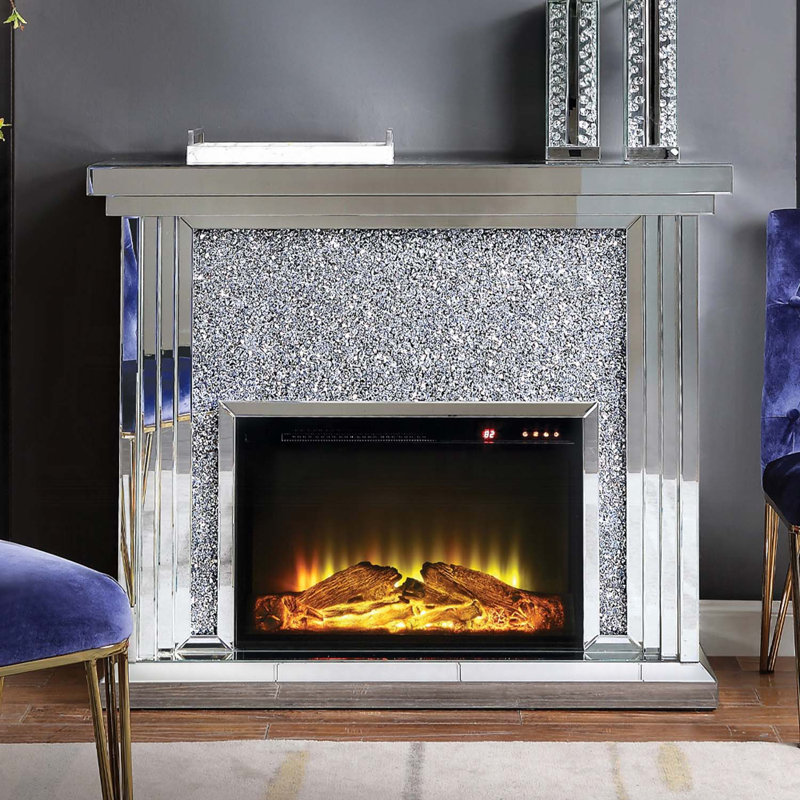 Noralie 47" Fireplace, Mirrored & Faux Diamonds