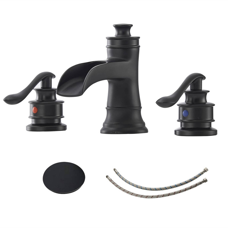 Robinet de salle de bain moderne à large entraxe avec bonde, Noir mat