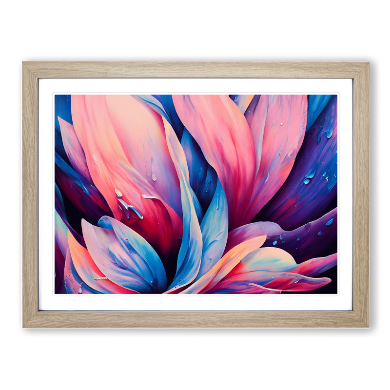 Colourful Flowers Vol.7 Abstract - Single Picture Frame Print, Oak Framed, 46cm H x 64cm W x 2cm D