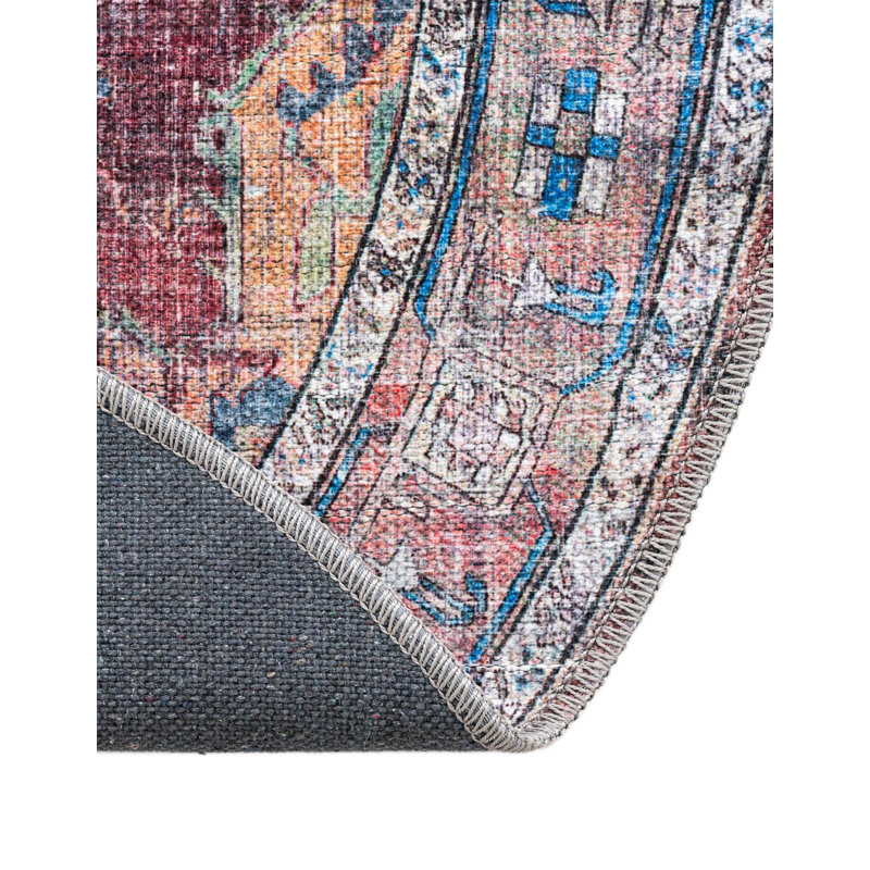 Tapis oriental beige / rose / bleu Engle, Rond 4 pi 1 po