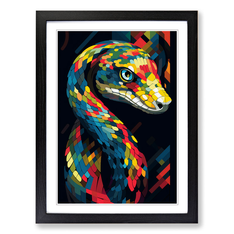 Python Constructivism - Single Picture Frame Print on Wood, Black Framed, 34cm H x 25cm W x 2cm D