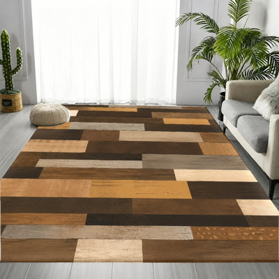 Earth Tone Wooden Plank Texture Area Rug, Natural Retro Wood Grain Art Pattern, Soft Durable, Machine Washable Non-Slip Floor Carpet, Stylish Indoor Home Decor for Living Room, Bedroom, Entryway, Kitchen, Balcony, Apartment