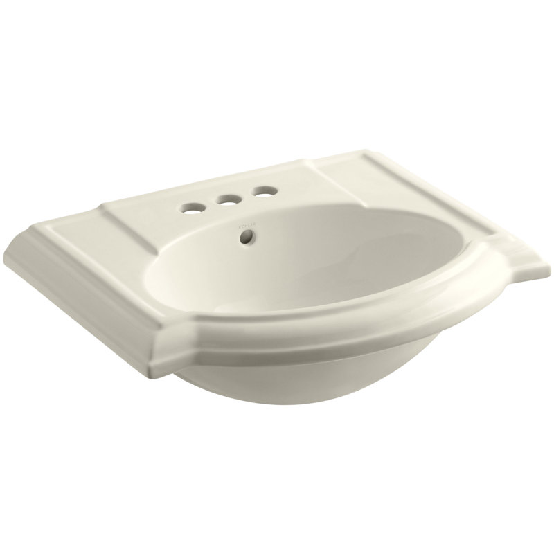 Lavabo de salle de bain piédestal en céramique avec trop-plein 24 po Devonshire, Amande