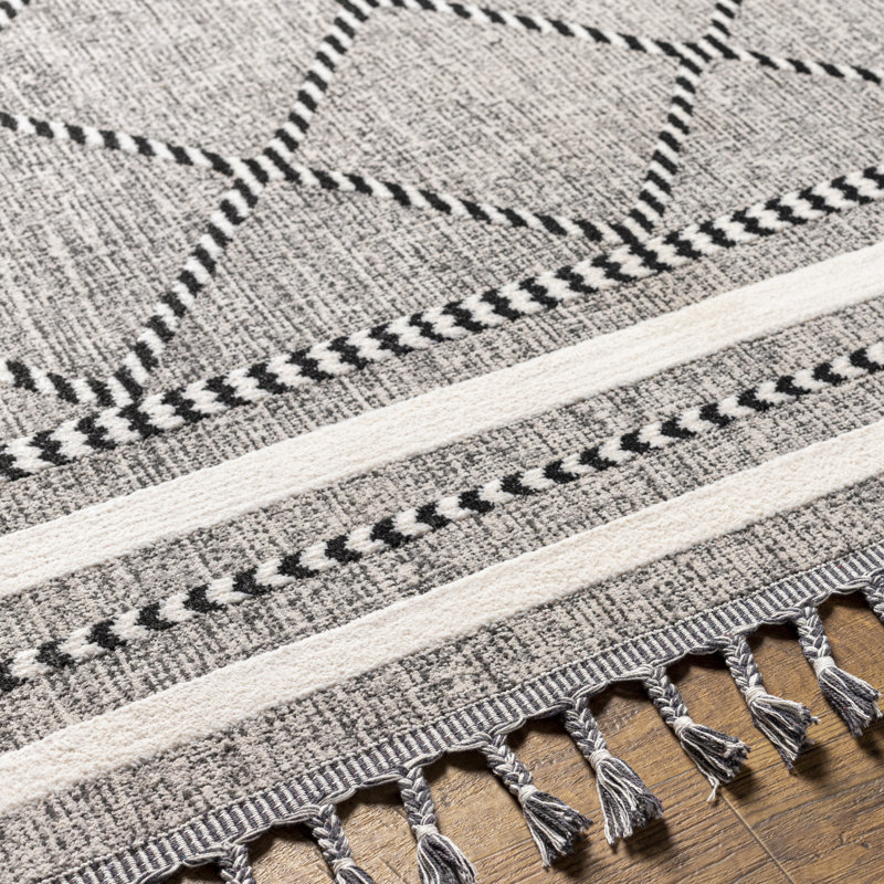 Anfaniola Geometric Machine Woven Area Rug in Gray/Black, Rectangle 7'10" x 10'