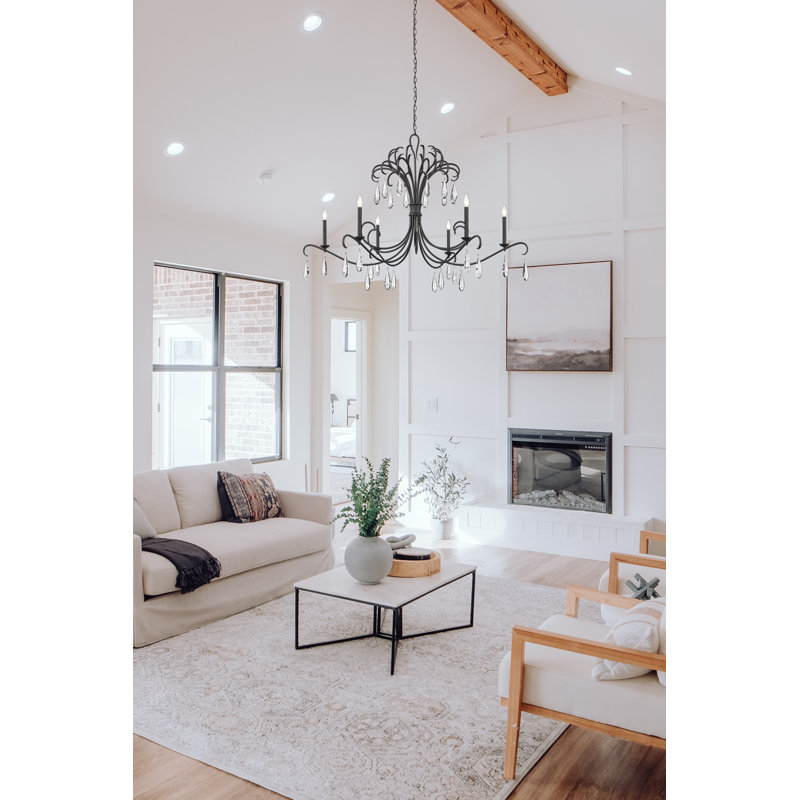 Lustre empire à 6 lumières de style bougie avec détails en cristal Lizzie, Noir mat