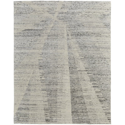 Brighton Hand Knotted Abstract Area Rug in Gray/Ivory