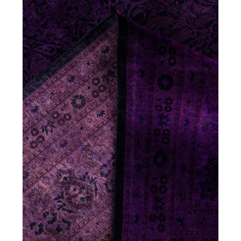 Tapis unique noué à la main mauve Rachal - 10 pi 0 po x 16 pi 10 po