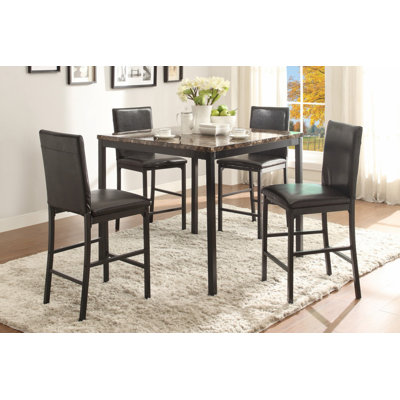 Black Metal Finish Counter Height Dining Set 5Pc Faux Marble Tabletop And 4X Counter Height Chairs Transitional Small Space Dining Room Furniture -  Latitude RunÂ®, E7390D09E06043A9ADEEAC5F205D88D3