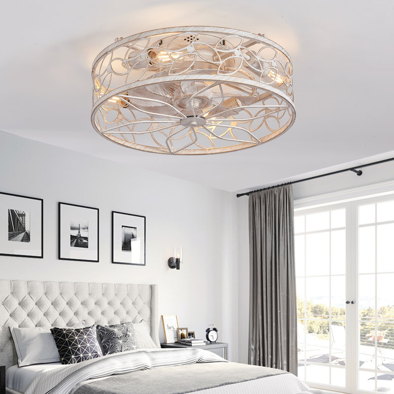 19.7 inch Rustic Caged Ceiling Fan Light Bladeless– Quiet Operation, Remote Control for Living Room, Bedroom, and Kitchen