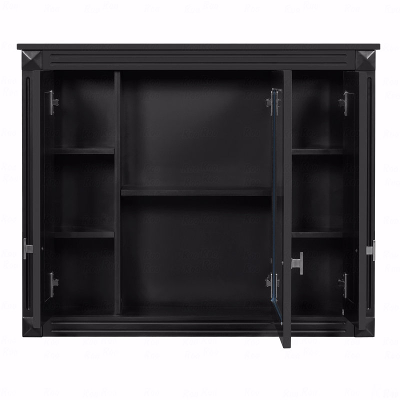 Armoire de salle de bain avec miroir, armoire à pharmacie murale avec 4 tablettes, armoire de rangement avec miroir, Noir