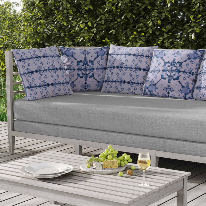 Coussin intérieur / extérieur Gridded Blossom, Bleu, Carré 26 po