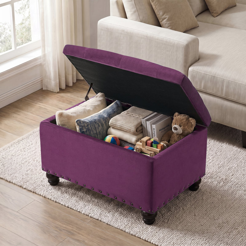 Repose-pieds rectangulaire avec rangement Dhiren, Velours mauve / mauve