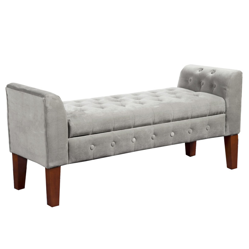 Banc de rangement à couvercle rabattable rembourré, Velours gris clair