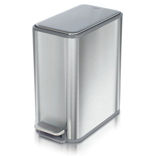 GLAD 2.6 Gallon Stainless Steel Slim Bathroom Trash Can with Removable Inner Bucket