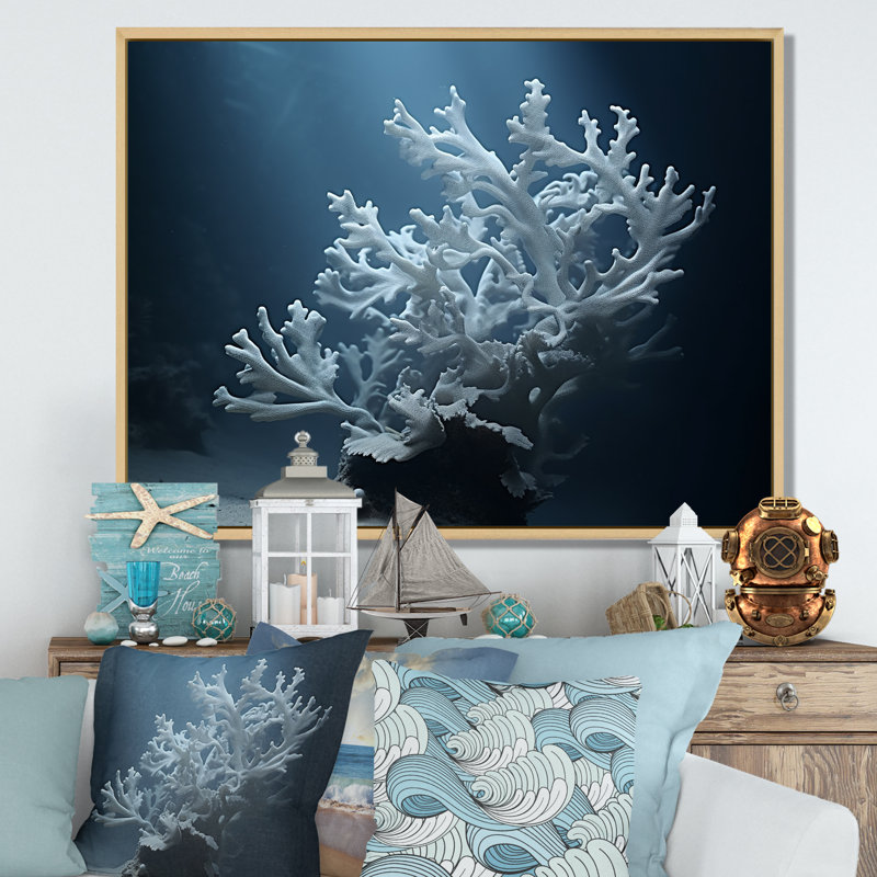 Anémone noire et bleue sur toile, Cadre naturel flottant, H 34 po x l 44 po x P 1,5 po